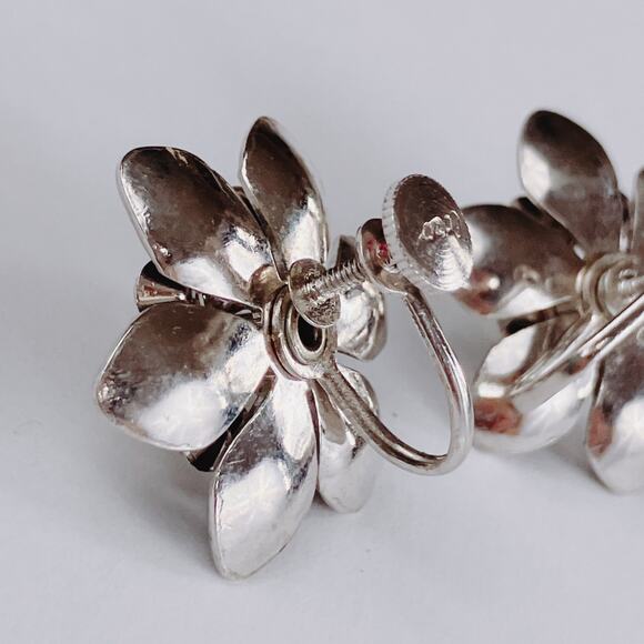 VTG Signed Coro Screw Back Earrings Black Enamel Rhinestone Mid Century - Picture 10 of 10